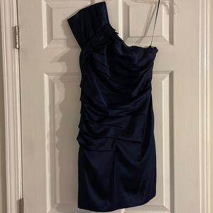 One shoulder navy dress